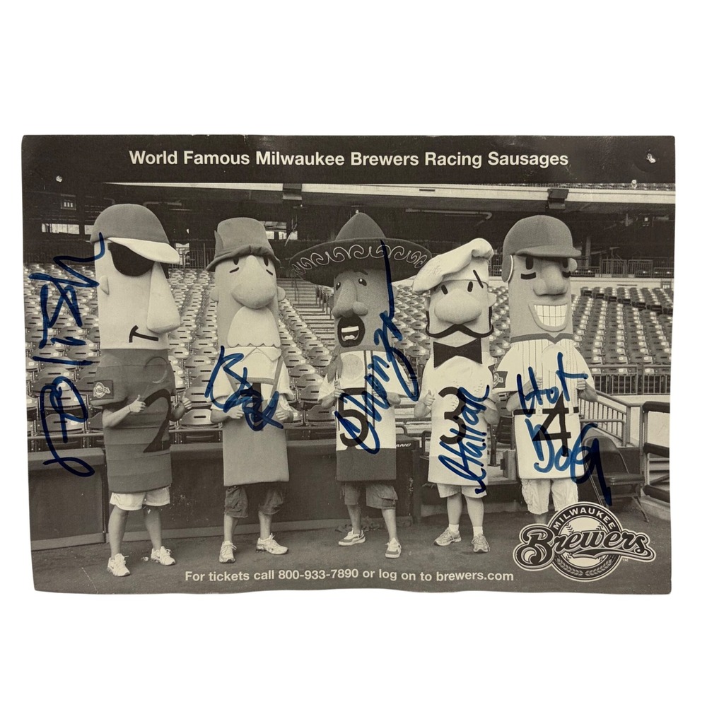 Milwaukee Brewers Racing Sausages Signed Photo Autographed MLB Mascots 5x7